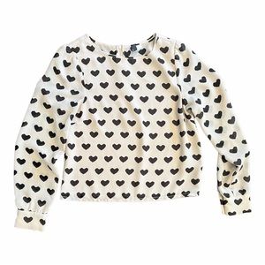 Divided Creme Blouse with Black Hearts Size 4